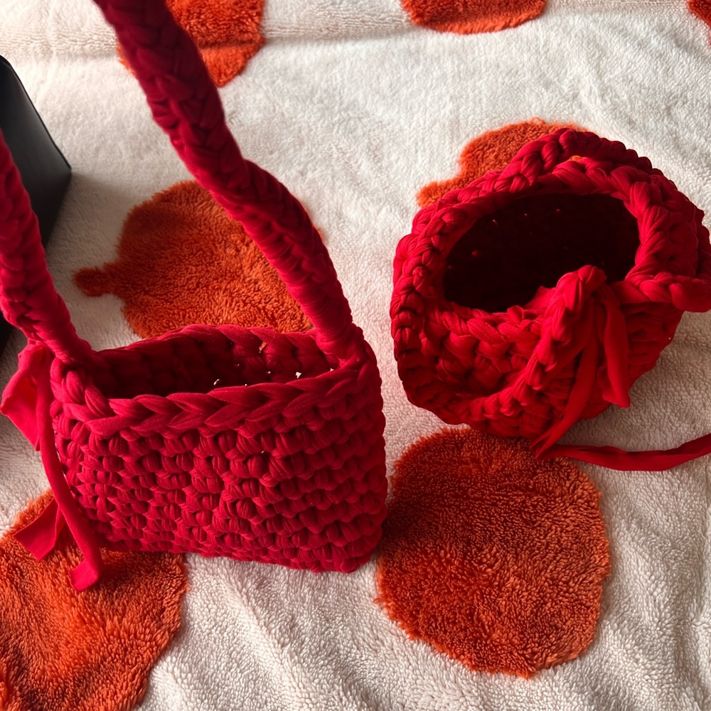 Handmade Crochet Red Bag Duo – Tote & Bucket Style